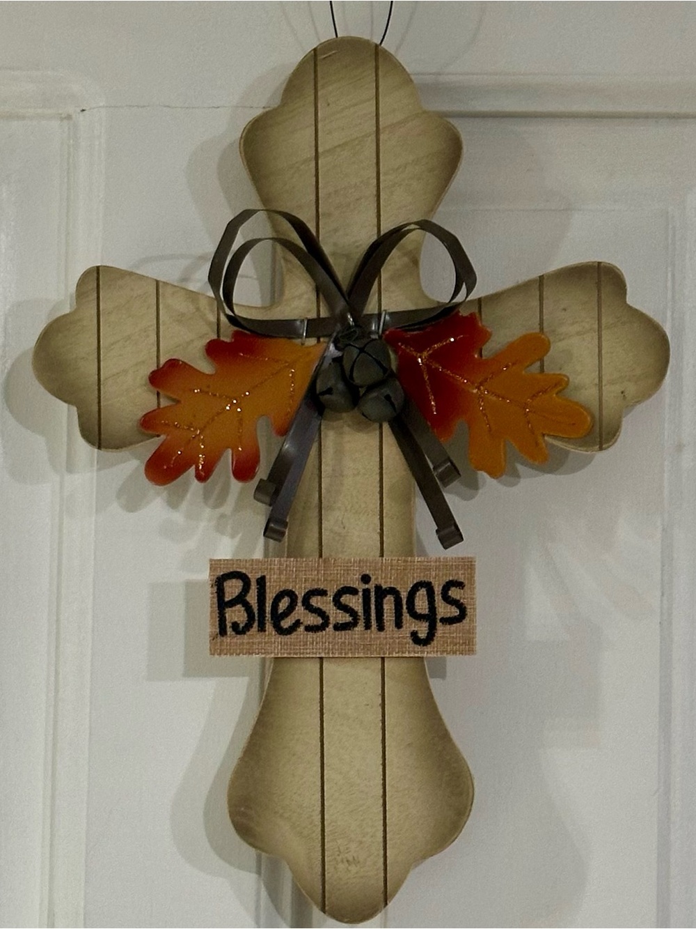 Wooden 'Blessings' Cross Wall Decor with Metal Autumn Leaves - Picture 4 of 4